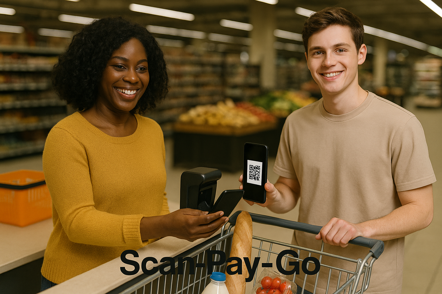 Shopper scanning item with phone