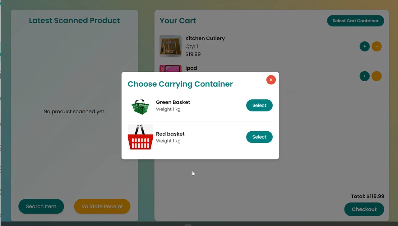 EzyCarto Checkout Windows station with cart and container selection