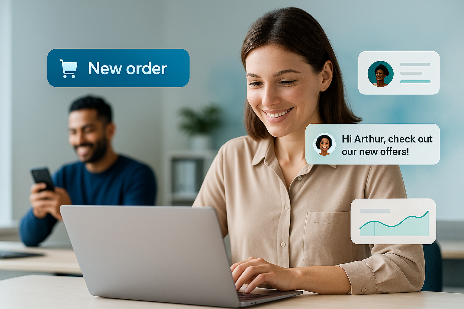 Placeholder: person texting on phone with notification bubbles